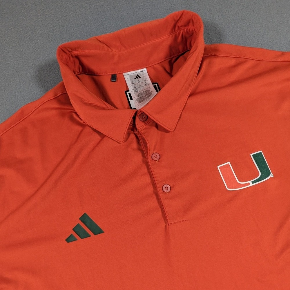 Miami Hurricanes Adidas Polo Shirt Mens 4XL Orange Short Sleeve KB3446